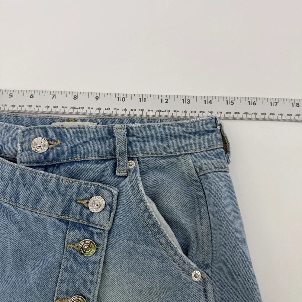 We The Free Free People‎ Denim Mini Skirt Asymmetrical Button Fly Blue Size 25